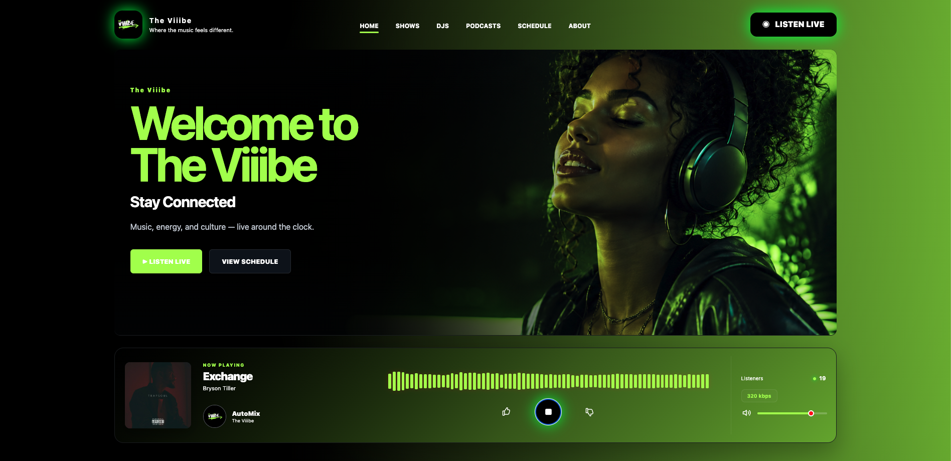 Published The Viiibe station website created with the TTT Radio Network Web Page Builder.